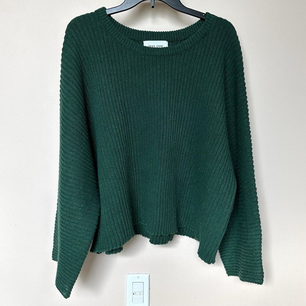 Dear John Sweater Women’s XL Cropped Boxy Oversized Baggy Lagenlook Cozy Green